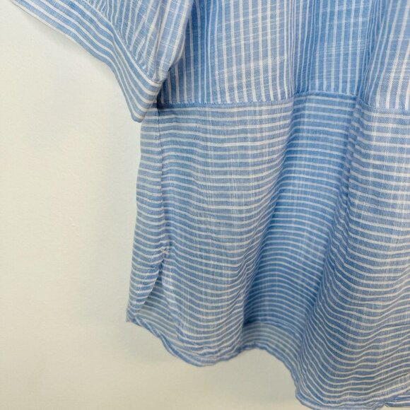 Chico’s Size‎ 2 12/14 Blue Button Shirt Top Blouse 3/4 Sleeve Sheer Stripe - Picture 3 of 9